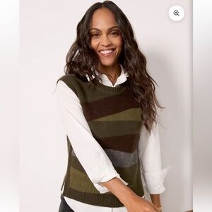 Evereve Olive and Brown Striped Sweater Vest